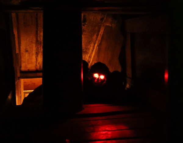 Ein leuchtender Totensch�del verbreitet Schrecken im Escape Room
